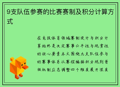 9支队伍参赛的比赛赛制及积分计算方式