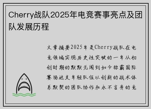 Cherry战队2025年电竞赛事亮点及团队发展历程