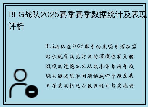 BLG战队2025赛季赛季数据统计及表现评析